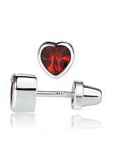 superb silver cubic zirconia heart January birthstone baby earrings